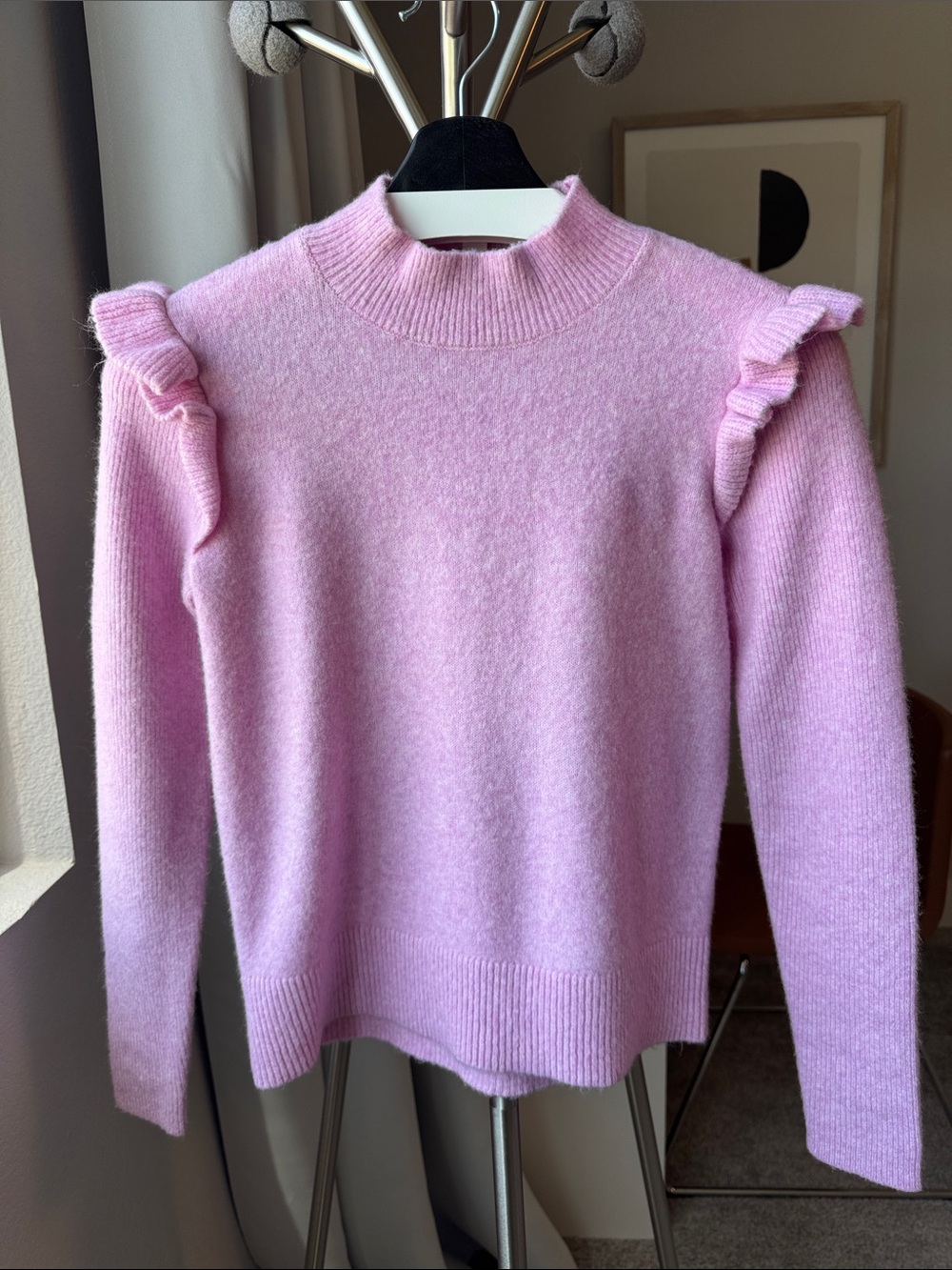 LOFT Pink Ruffle Shoulder Turtleneck Sweater